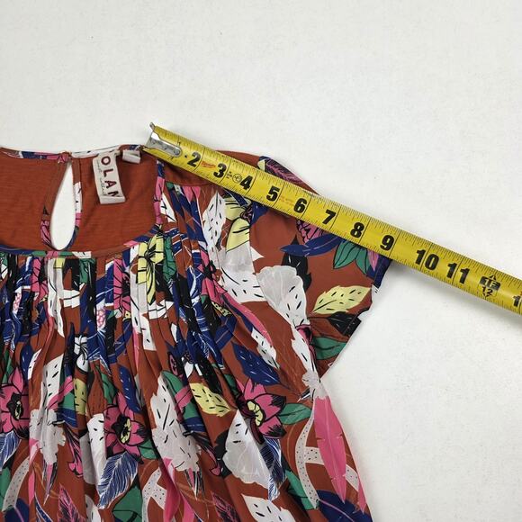 Dolan Left Coast Anthropologie Pleated Floral Top Terra Cotta Short Sleeve XS - Picture 8 of 10